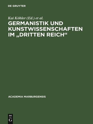 cover image of Germanistik und Kunstwissenschaften im "Dritten Reich"